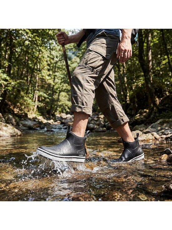 Men\'s Black Ankle Deck Waterproof Rubber Neoprene Fishing Non-Slip Rain Boots